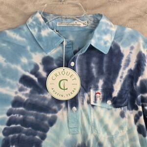 Criquet Polo Shirt Mens Medium Blue Tie Dye Willie Nelson Smoke Hour 420 Hippie
